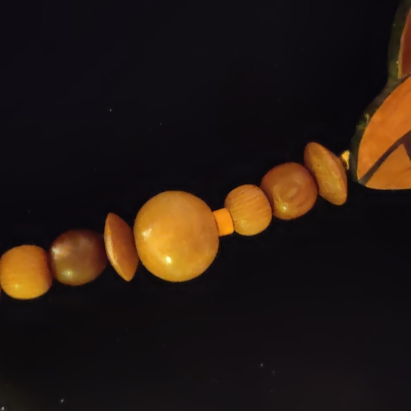 Handmade Inlaid Wood And Wood Bead Necklace - Picture 3 of 8